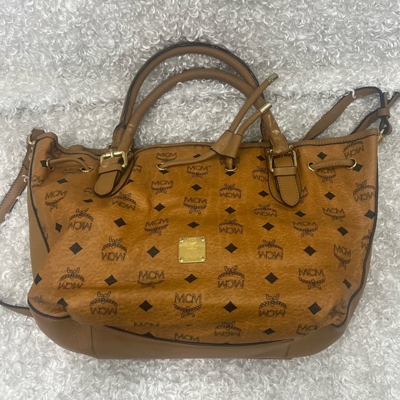 MCM Visetos Drawstring Leather Trimmed Tote - Picture 9 of 15